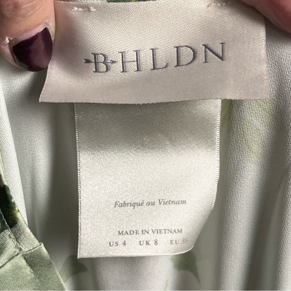 BHLDN Leila Floral V-Neck Flutter Sleeve Satin A Line Dress, Meadow Mist — 4 - Picture 12 of 15